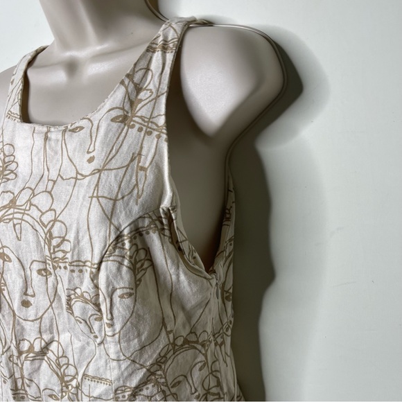 Farm Rio linen blend cream and gold frida Khalo tribute print mini dress sz M - Picture 6 of 10